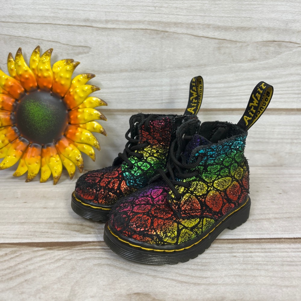 Dr Martens 1460 Toddler Rainbow Glitter Crackle Boots Multi Color 4‎
